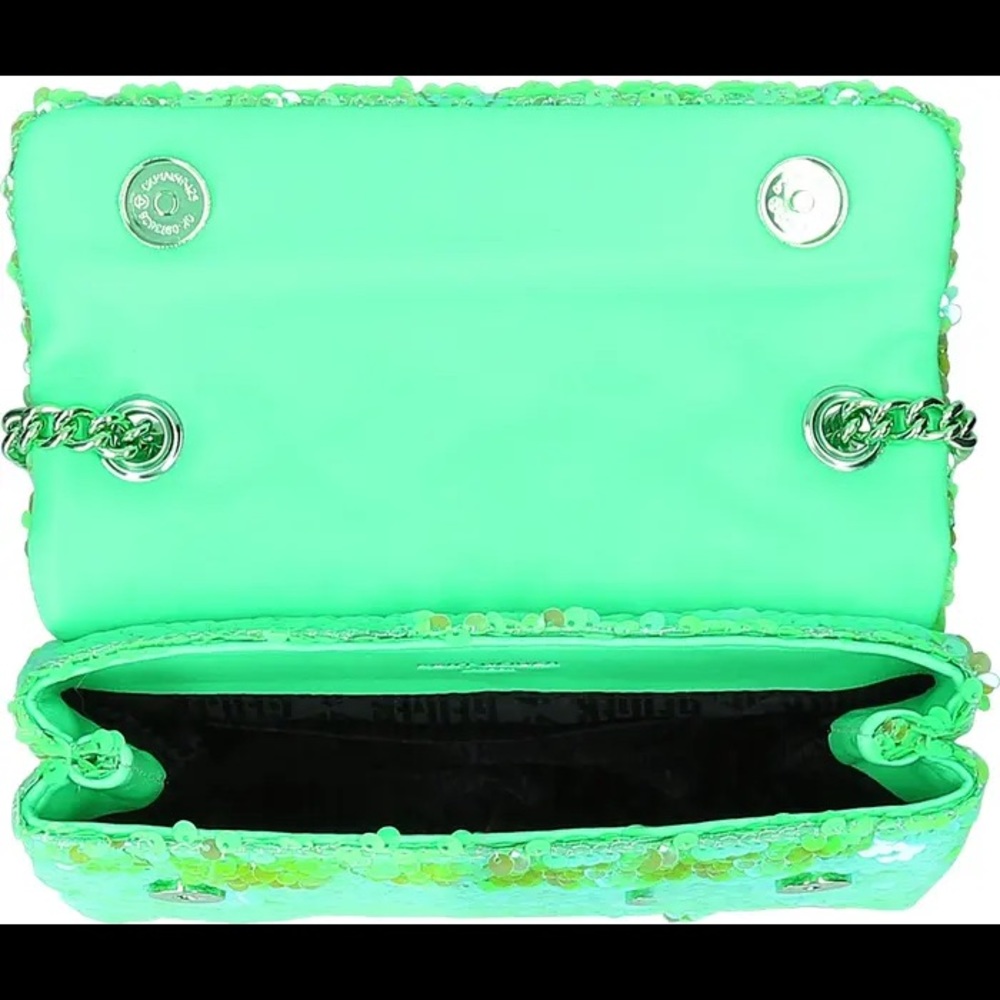 NWT KURT GEIGER LONDON Kensington Lime Green Sequins Quilted Crossbody Bag - Picture 8 of 10